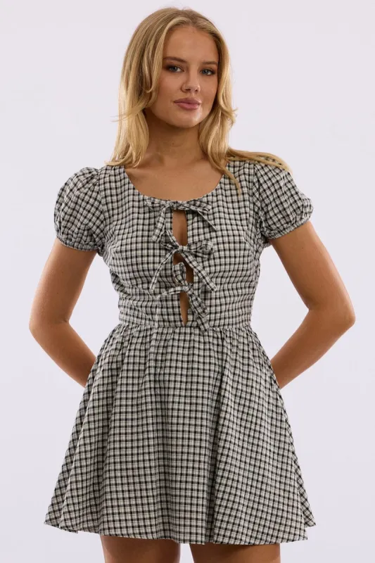 Black Check Mini Dress Ribbon Detail sold by Ally Fashion