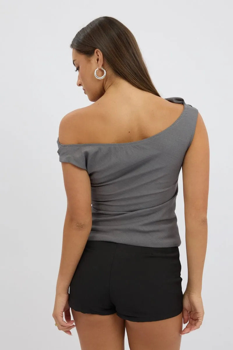 Grey Ruched Off Shoulder Top sold by Ally Fashion product image thumbnail 5