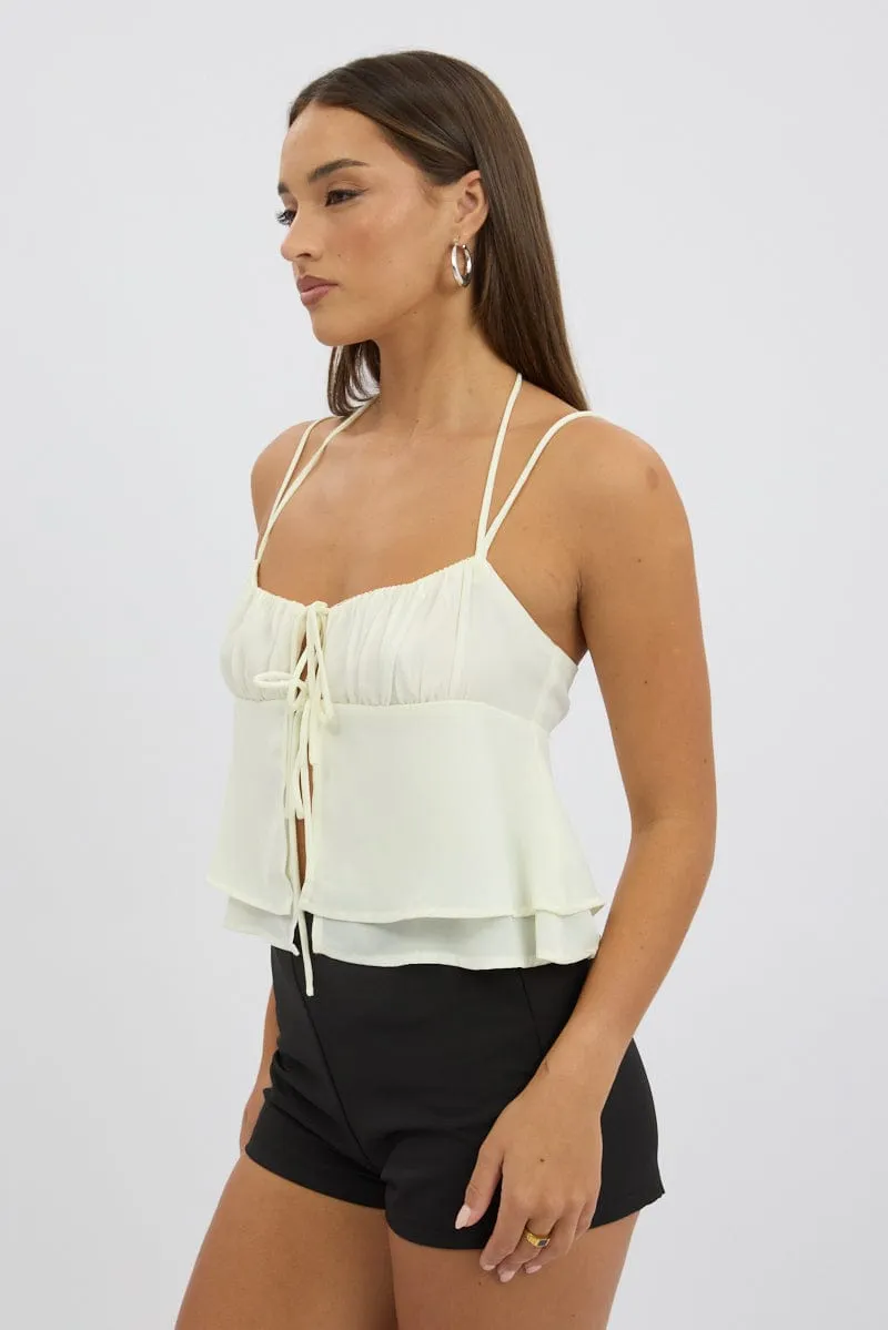 White Tie Front Cami Halter Neck Sleeveless sold by Ally Fashion product image thumbnail 4