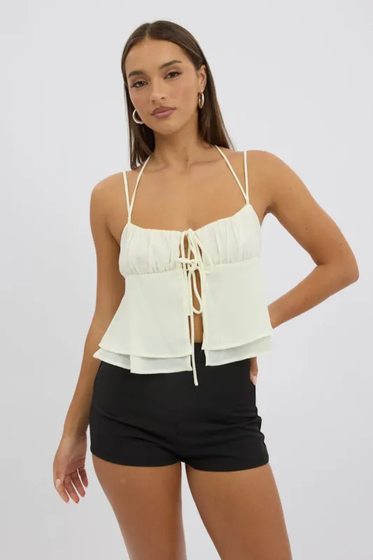White Tie Front Cami Halter Neck Sleeveless sold by Ally Fashion