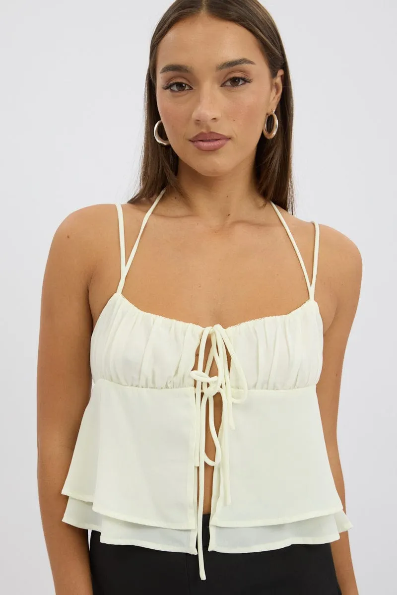 White Tie Front Cami Halter Neck Sleeveless sold by Ally Fashion product image thumbnail 3