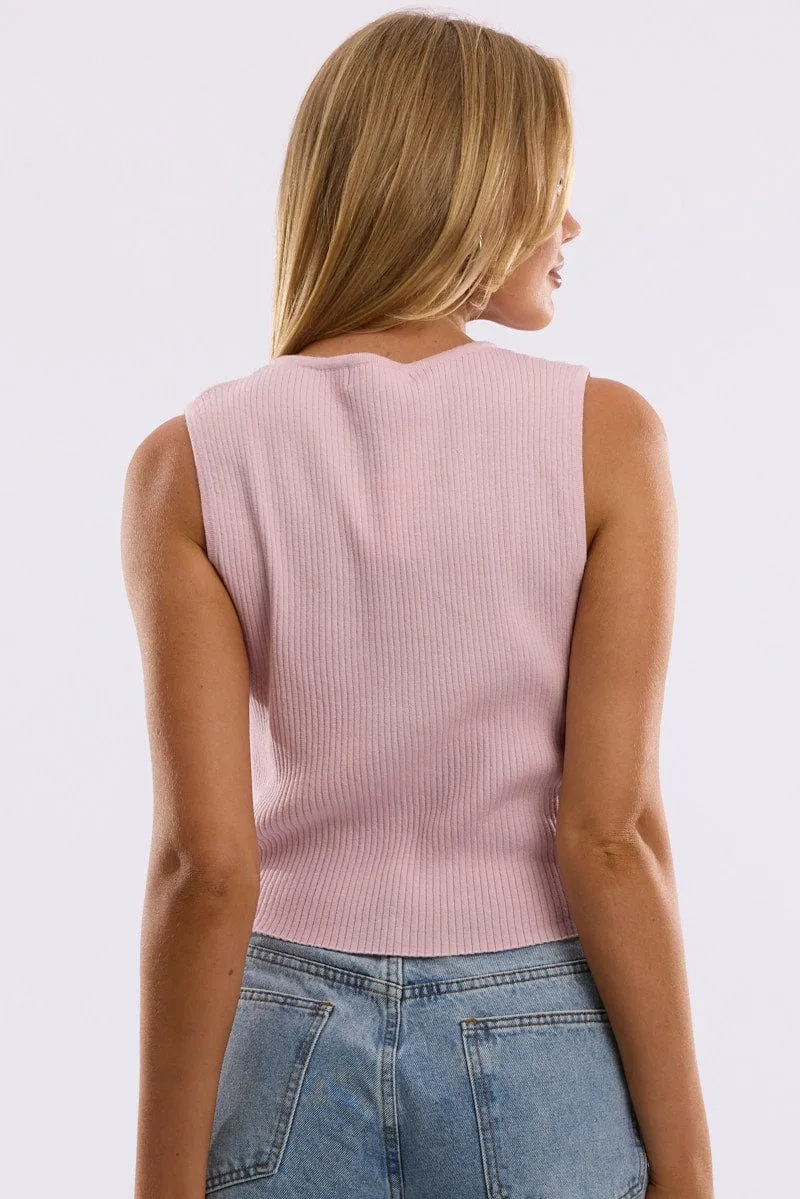 Pink Knit Top Sleeveless Front Ribbon sold by Ally Fashion product image thumbnail 5