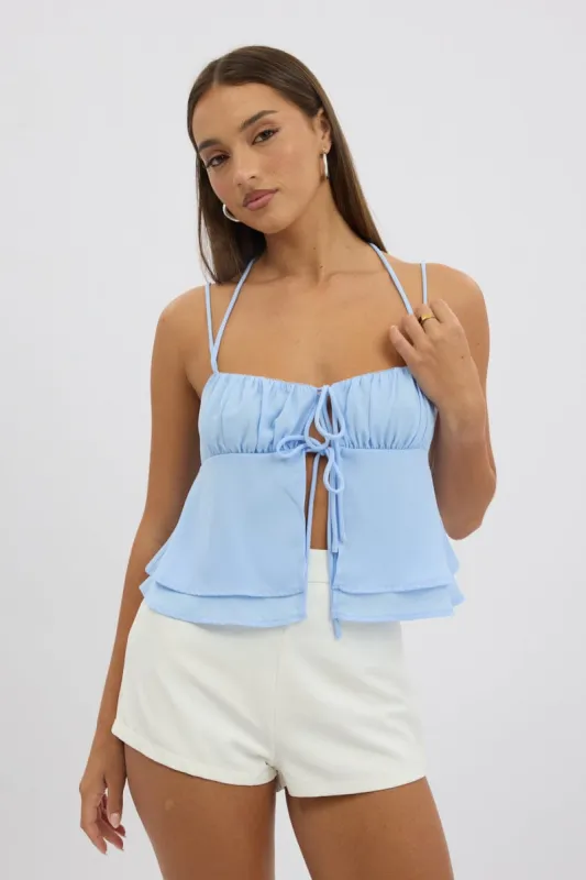 Blue Tie Front Cami Halter Neck Sleeveless sold by Ally Fashion