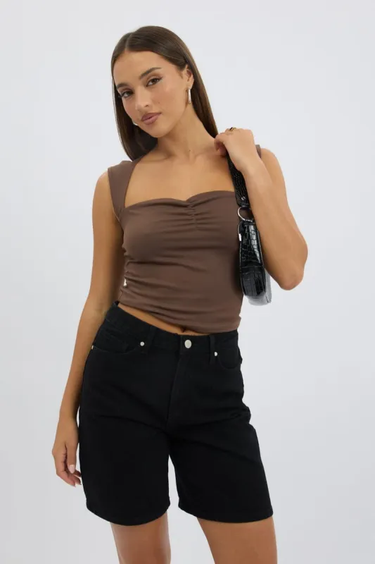 Brown Top Sleeveless Sweetheart Neck Supersoft sold by Ally Fashion