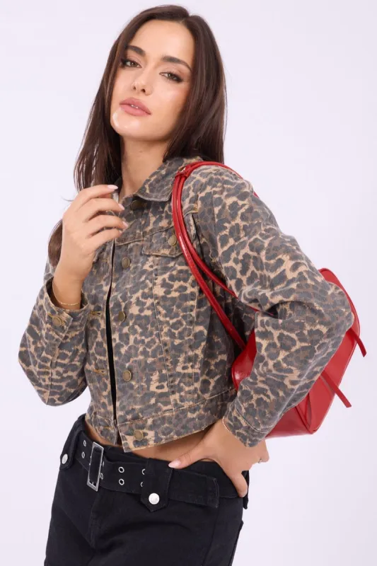 Brown Animal Print Cropped Jacket sold by Ally Fashion