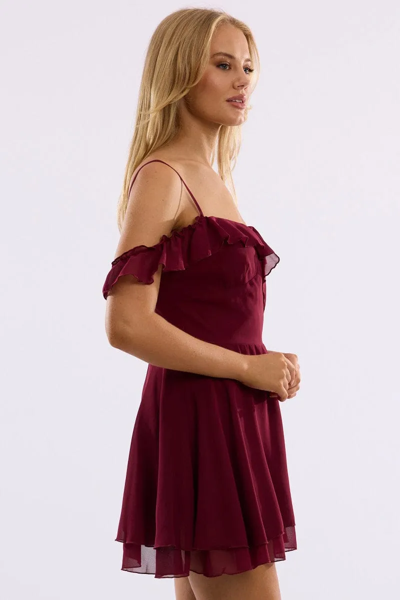 Red Mini Dress Ruffle Detail Chiffon sold by Ally Fashion product image thumbnail 3