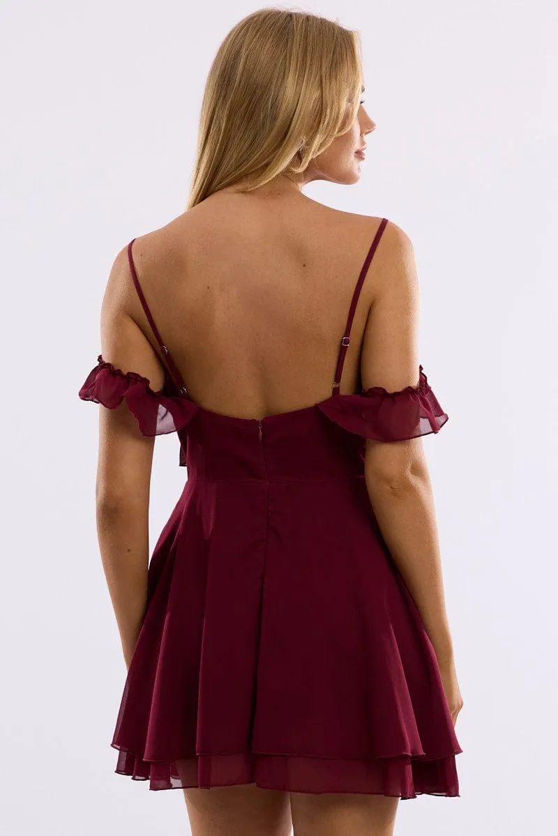 Red Mini Dress Ruffle Detail Chiffon sold by Ally Fashion product image thumbnail 4
