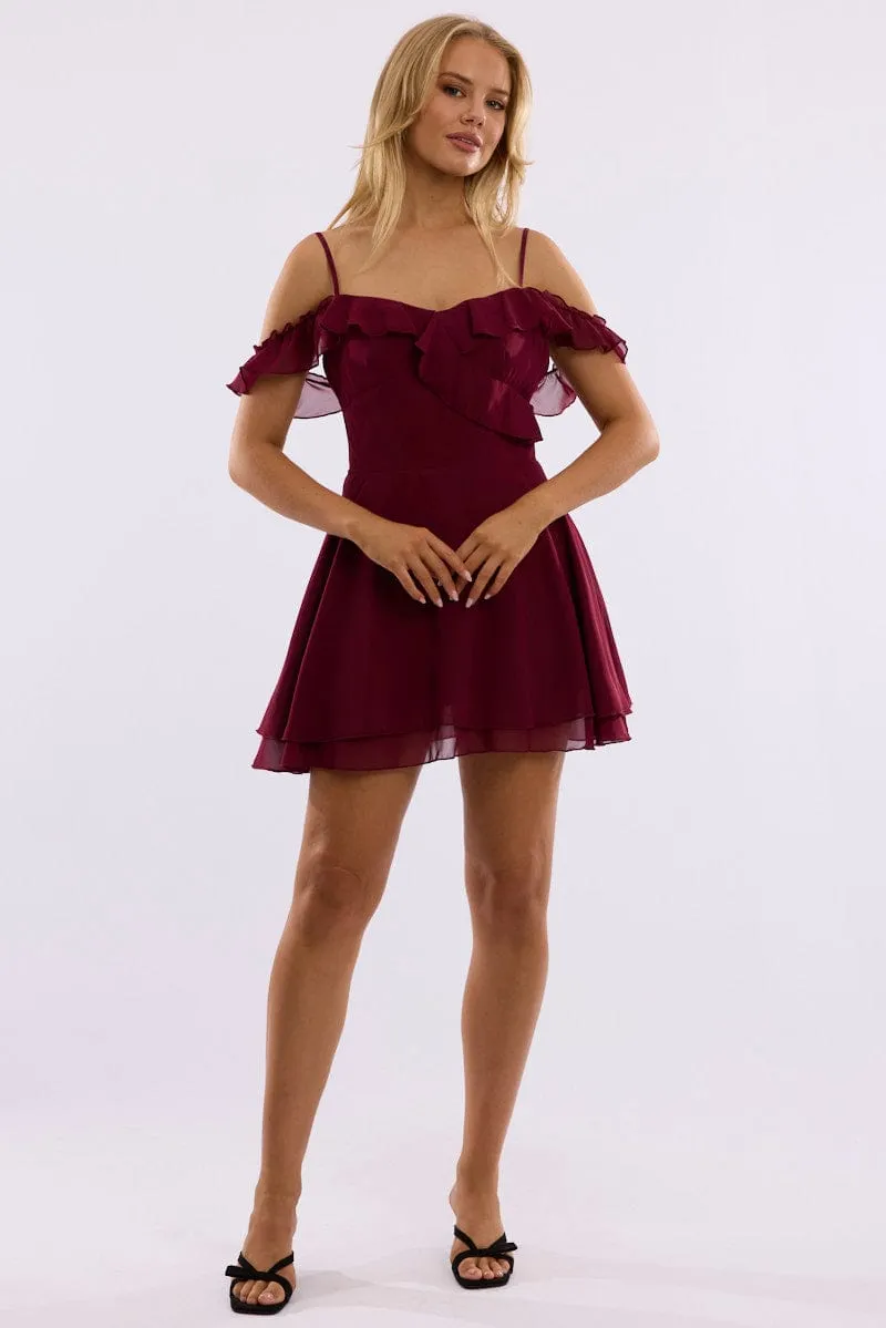 Red Mini Dress Ruffle Detail Chiffon sold by Ally Fashion product image thumbnail 2