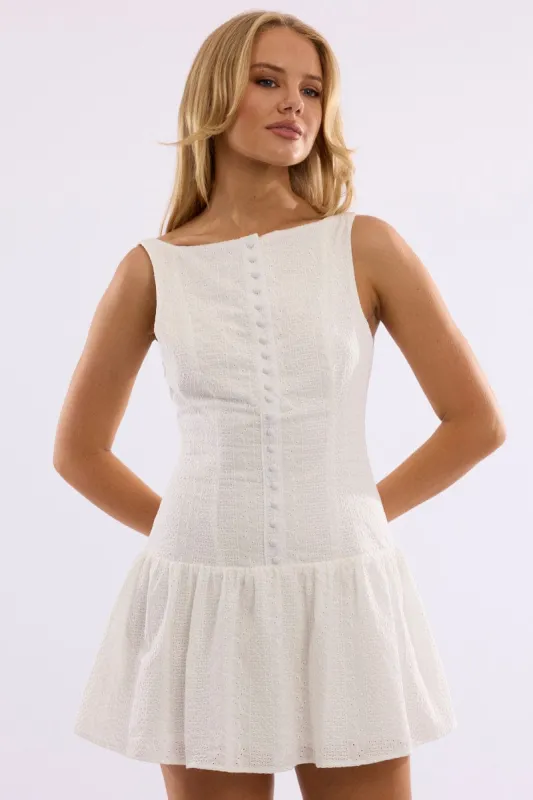White Midi Dress Drop Waist Lace Fabric sold by Ally Fashion