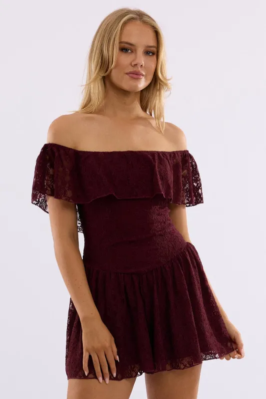 Red Off Shoulder Playsuit Lace sold by Ally Fashion