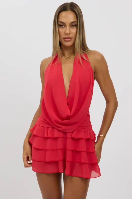 Red Cowl Neck Mini Dress sold by Ally Fashion