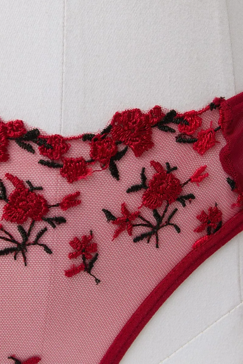 Red Floral Embroidery Lingerie Set sold by Ally Fashion product image thumbnail 3