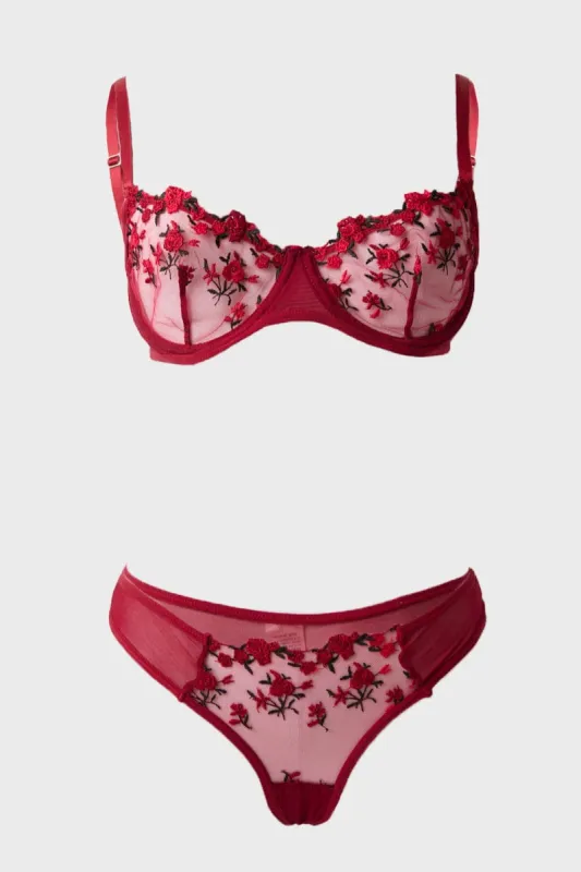 Red Floral Embroidery Lingerie Set sold by Ally Fashion