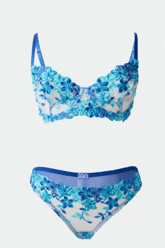 Blue Floral Embroidery Lingerie Set sold by Ally Fashion