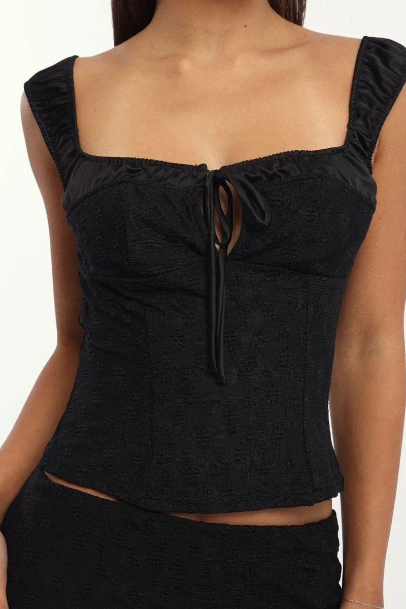 Black Textured Top Sweetheart Neckline Satin Contrast sold by Ally Fashion product image thumbnail 5