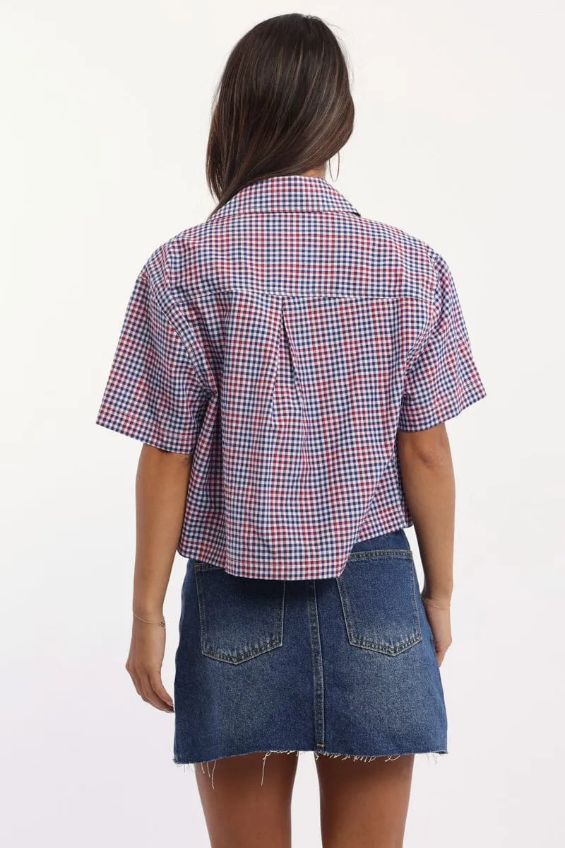 Blue Check Relaxed Shirt Short Sleeve Collared sold by Ally Fashion product image thumbnail 4