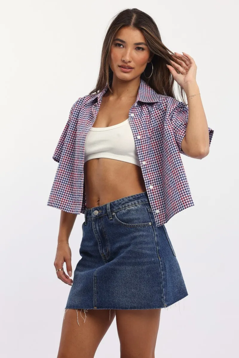 Blue Check Relaxed Shirt Short Sleeve Collared sold by Ally Fashion