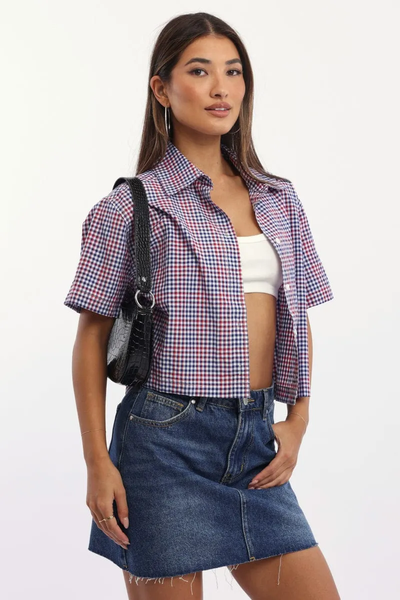 Blue Check Relaxed Shirt Short Sleeve Collared sold by Ally Fashion product image thumbnail 2