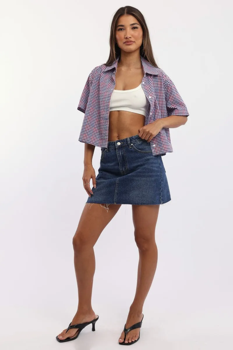 Blue Check Relaxed Shirt Short Sleeve Collared sold by Ally Fashion product image thumbnail 3