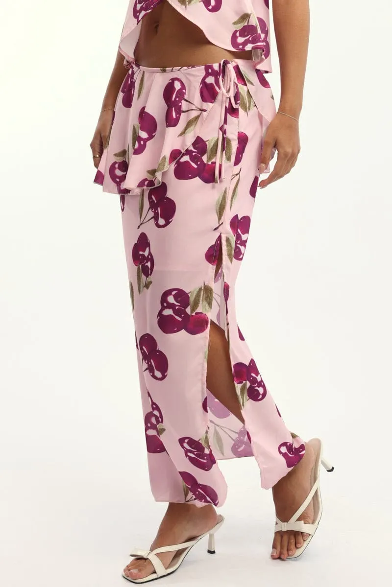 Pink Abstract Chiffon Maxi Skirt Lined sold by Ally Fashion product image thumbnail 3
