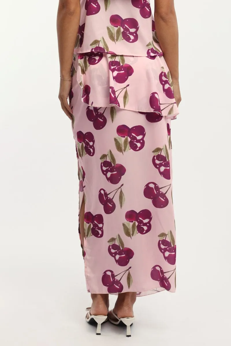 Pink Abstract Chiffon Maxi Skirt Lined sold by Ally Fashion product image thumbnail 4