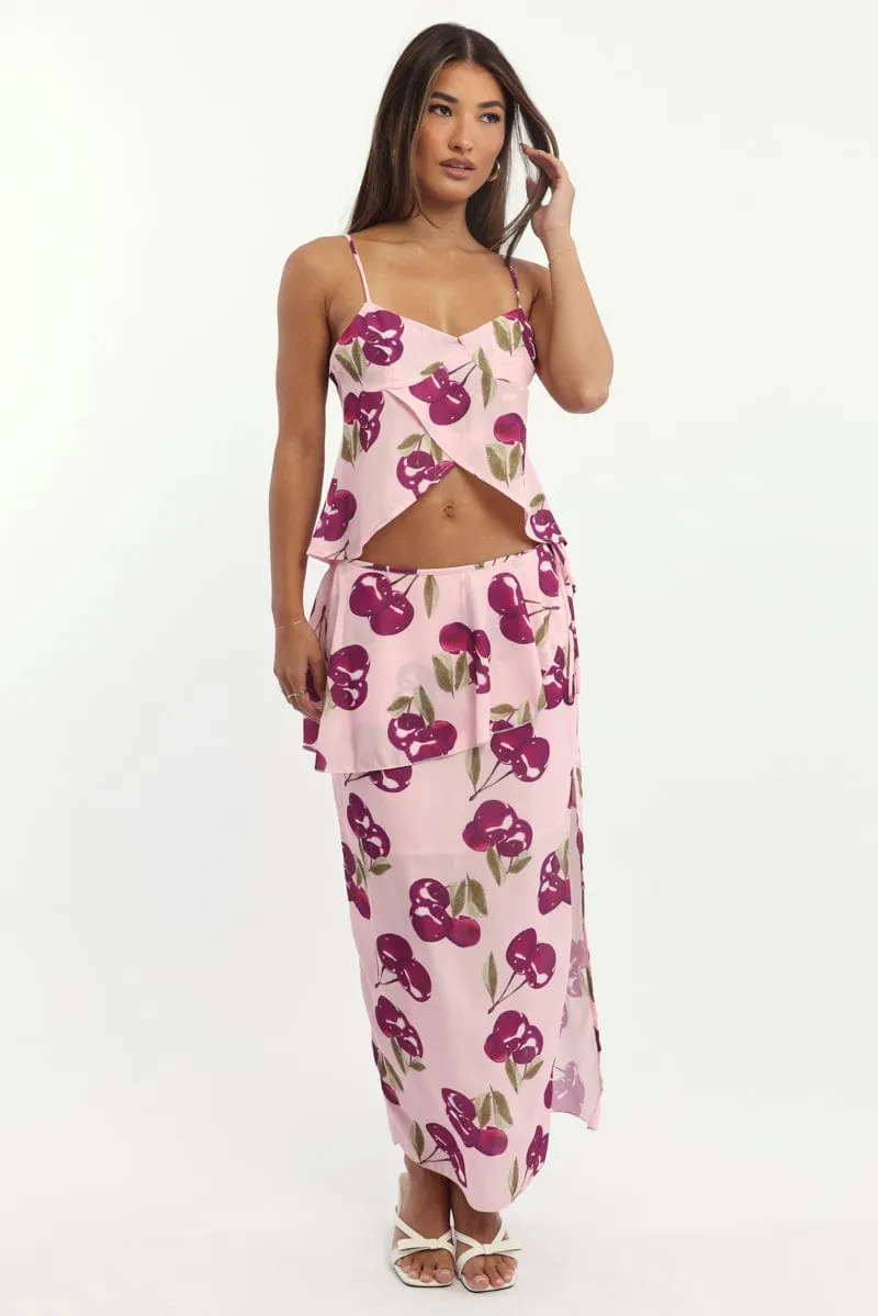 Pink Abstract Chiffon Maxi Skirt Lined sold by Ally Fashion