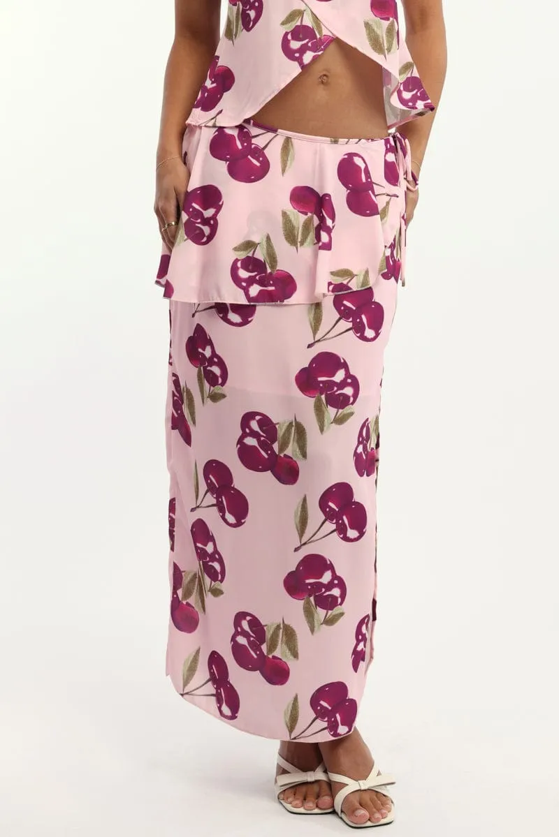 Pink Abstract Chiffon Maxi Skirt Lined sold by Ally Fashion product image thumbnail 2