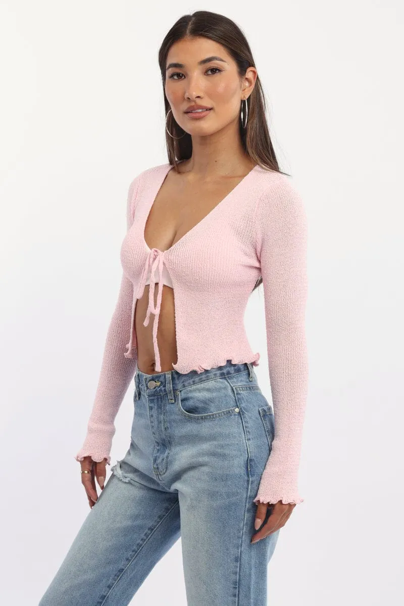 Pink Knit Cardigan Tie Up sold by Ally Fashion product image thumbnail 3