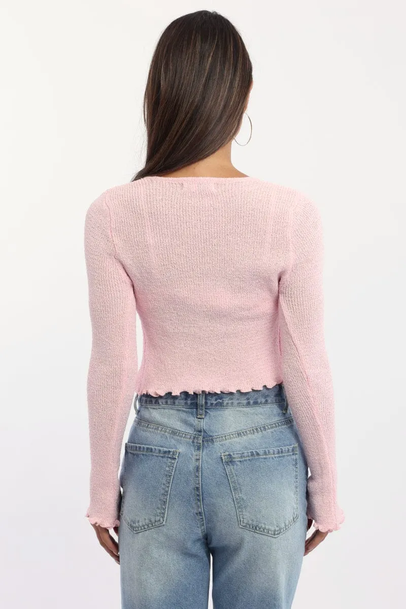 Pink Knit Cardigan Tie Up sold by Ally Fashion product image thumbnail 4