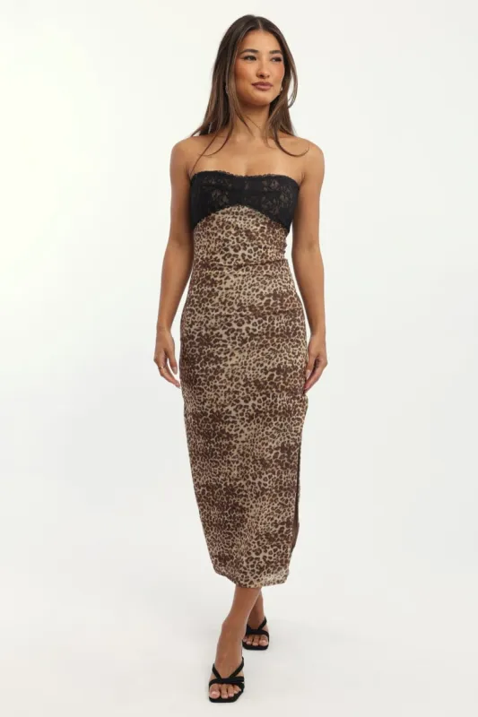 Brown Animal Print Bodycon Dress Mesh sold by Ally Fashion