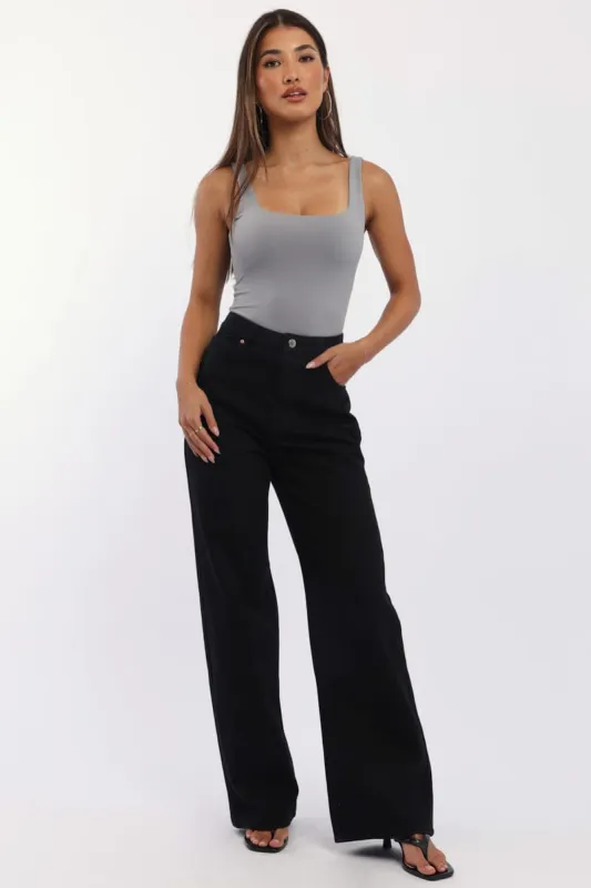 Black Wide Leg Jeans Mid Rise sold by Ally Fashion