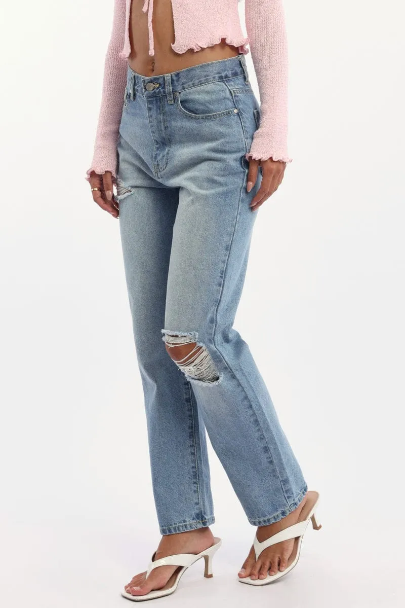Denim Straight Jeans High Rise Knee Slit sold by Ally Fashion product image thumbnail 3