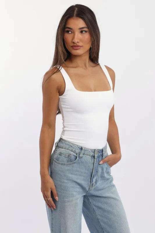 White Bodysuit Sleeveless Double Layered Supersoft sold by Ally Fashion