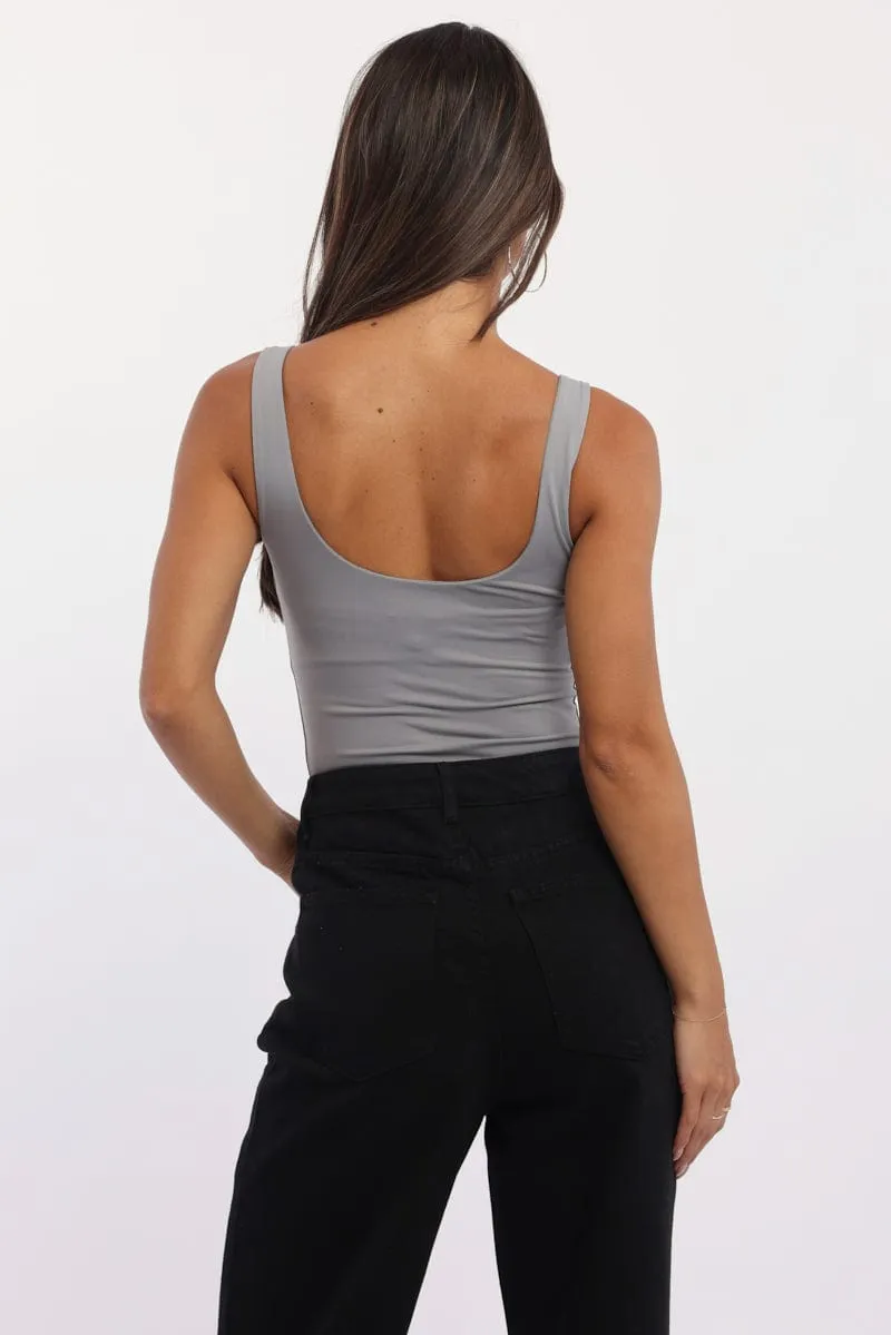 Grey Bodysuit Sleeveless Double Layered Supersoft sold by Ally Fashion product image thumbnail 4