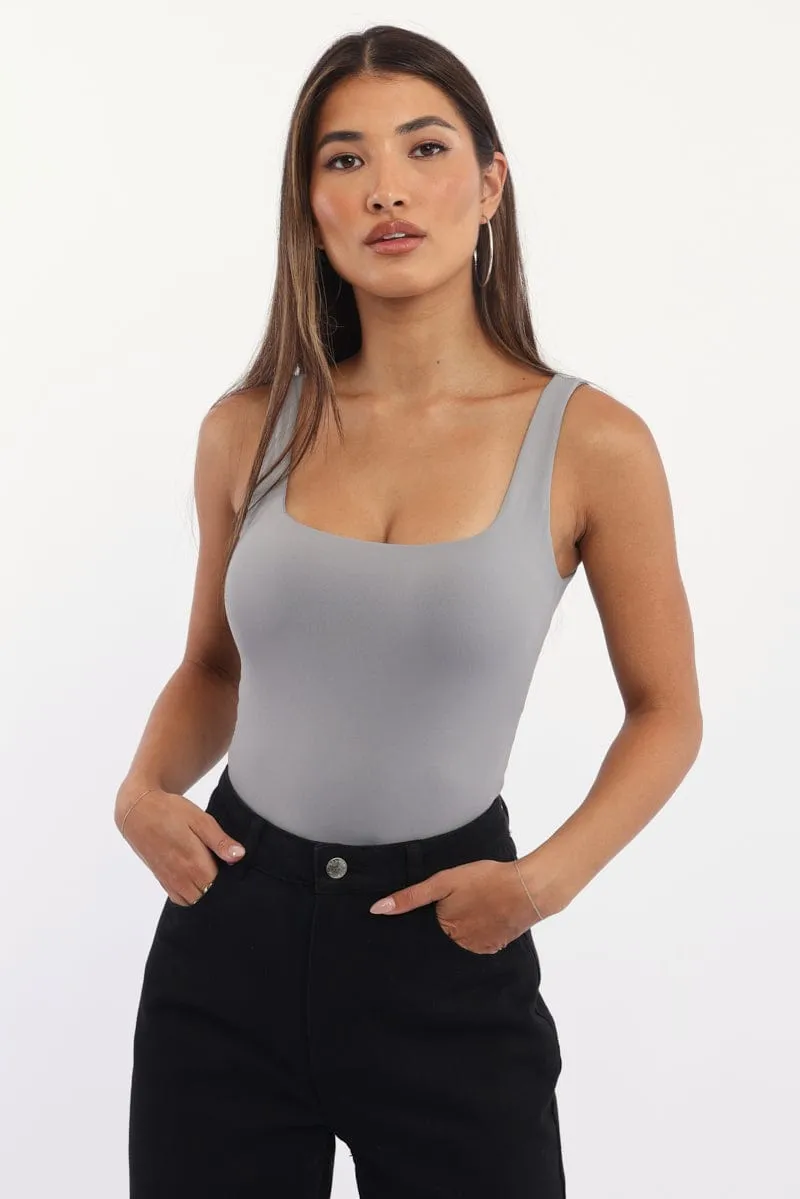 Grey Bodysuit Sleeveless Double Layered Supersoft sold by Ally Fashion