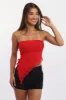 Red Bandeau Top Asymmetrical Ruffle Hem Mesh sold by Ally Fashion