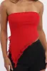 Red Bandeau Top Asymmetrical Ruffle Hem Mesh sold by Ally Fashion