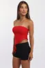 Red Bandeau Top Asymmetrical Ruffle Hem Mesh sold by Ally Fashion