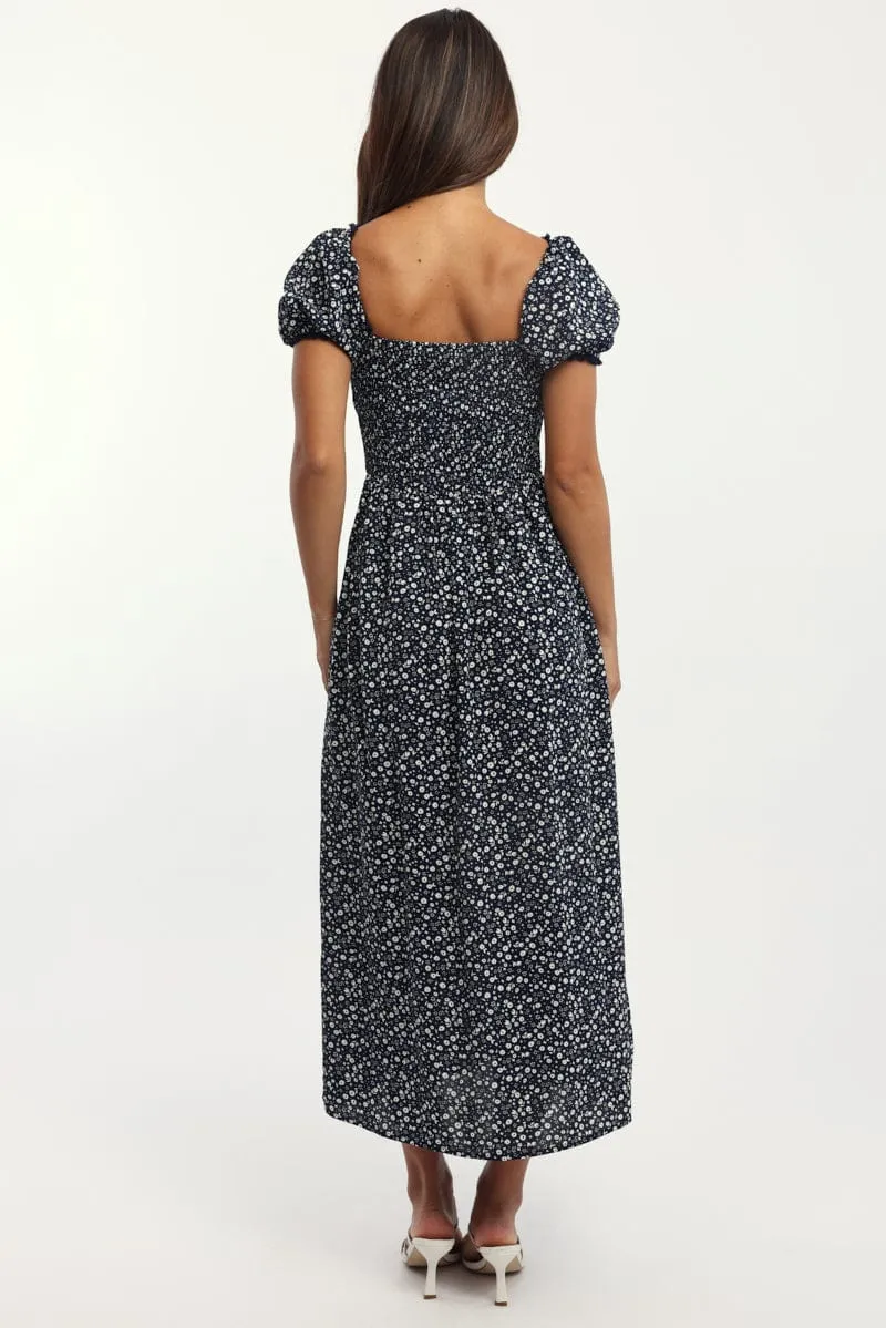 Blue Ditsy Midi Dress Short Sleeve Side Split sold by Ally Fashion product image thumbnail 4