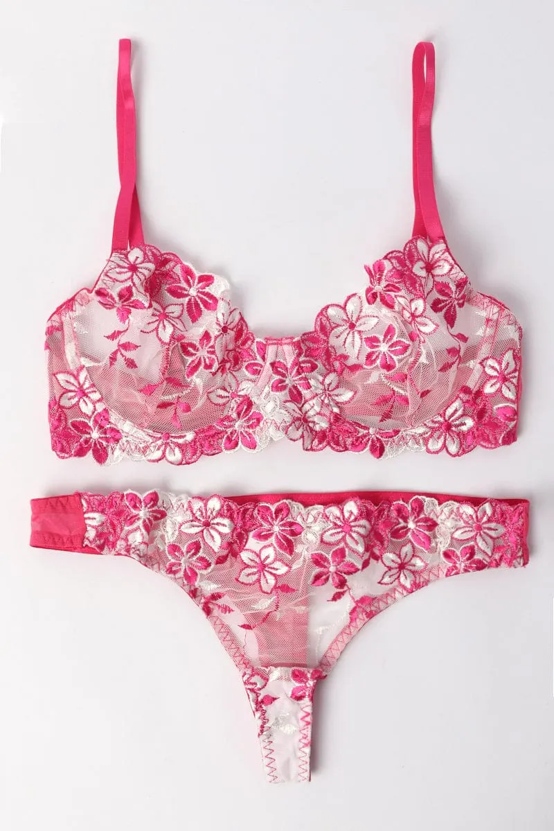 Pink Floral Embroidery Lingerie Set sold by Ally Fashion