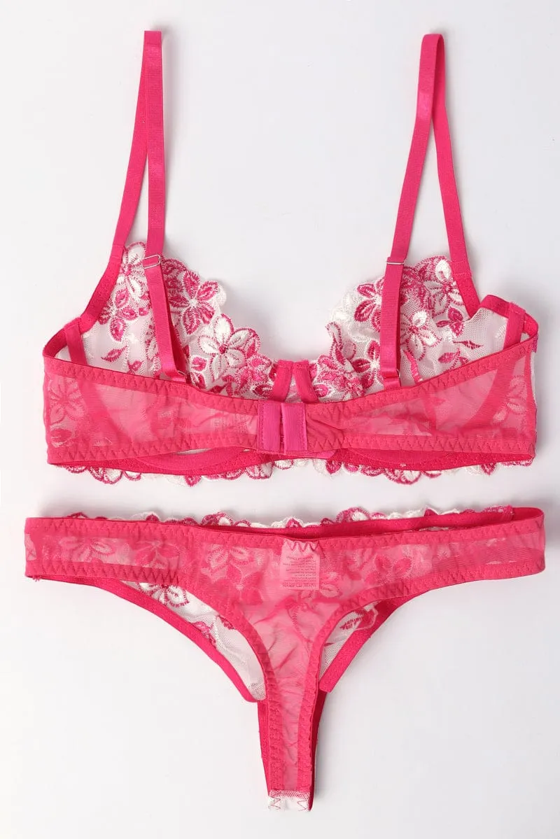 Pink Floral Embroidery Lingerie Set sold by Ally Fashion product image thumbnail 2
