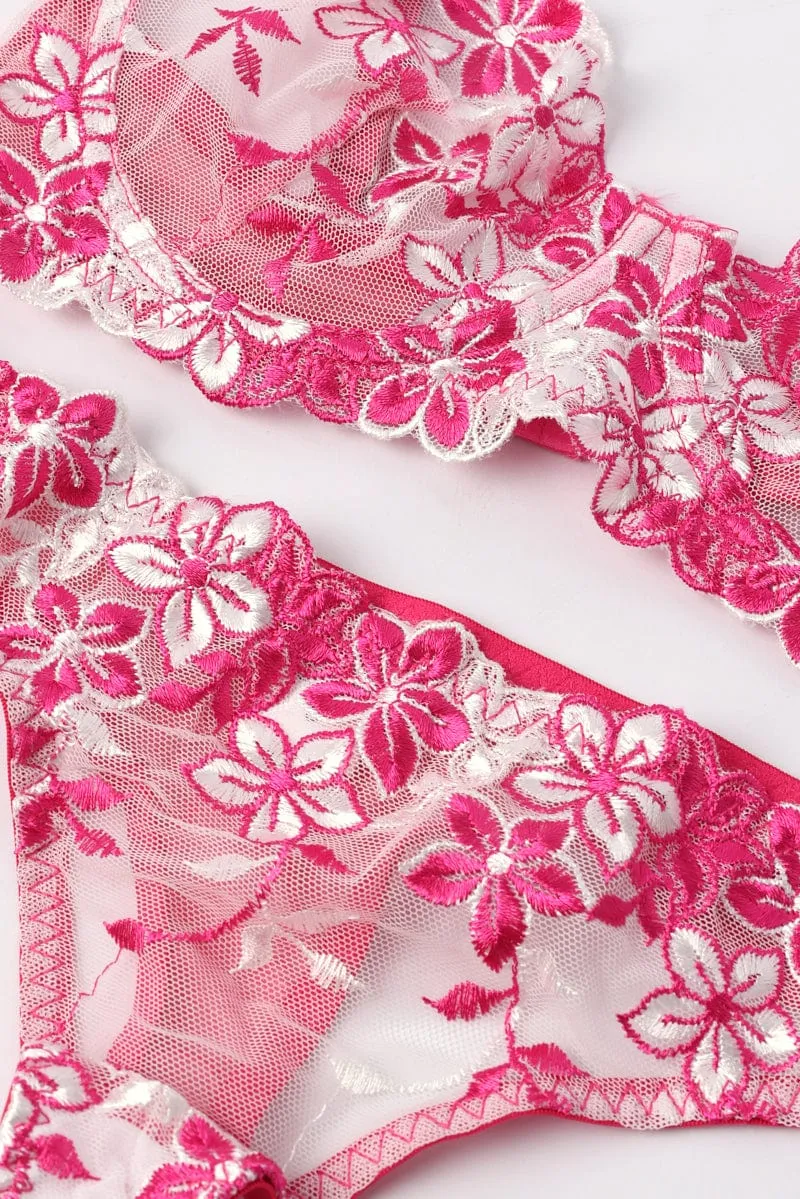 Pink Floral Embroidery Lingerie Set sold by Ally Fashion product image thumbnail 3