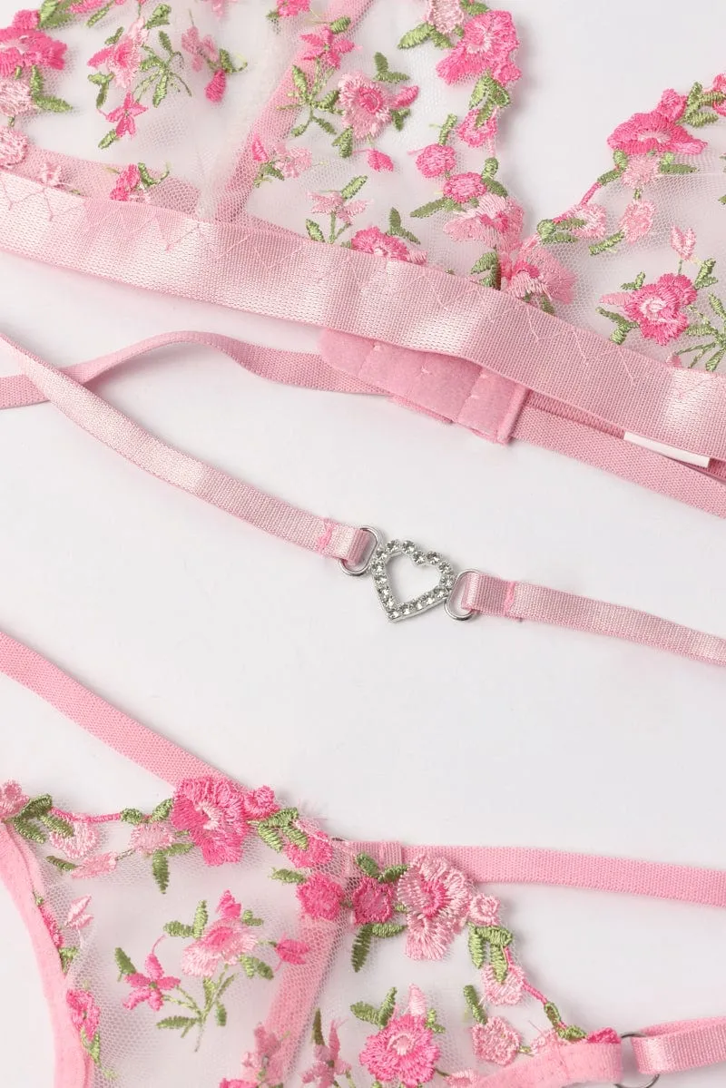Pink Floral Embroidery Lingerie Set sold by Ally Fashion product image thumbnail 3