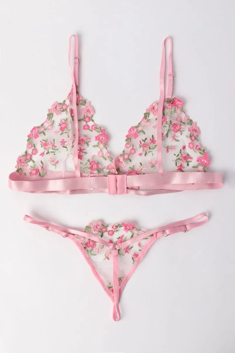 Pink Floral Embroidery Lingerie Set sold by Ally Fashion product image thumbnail 2