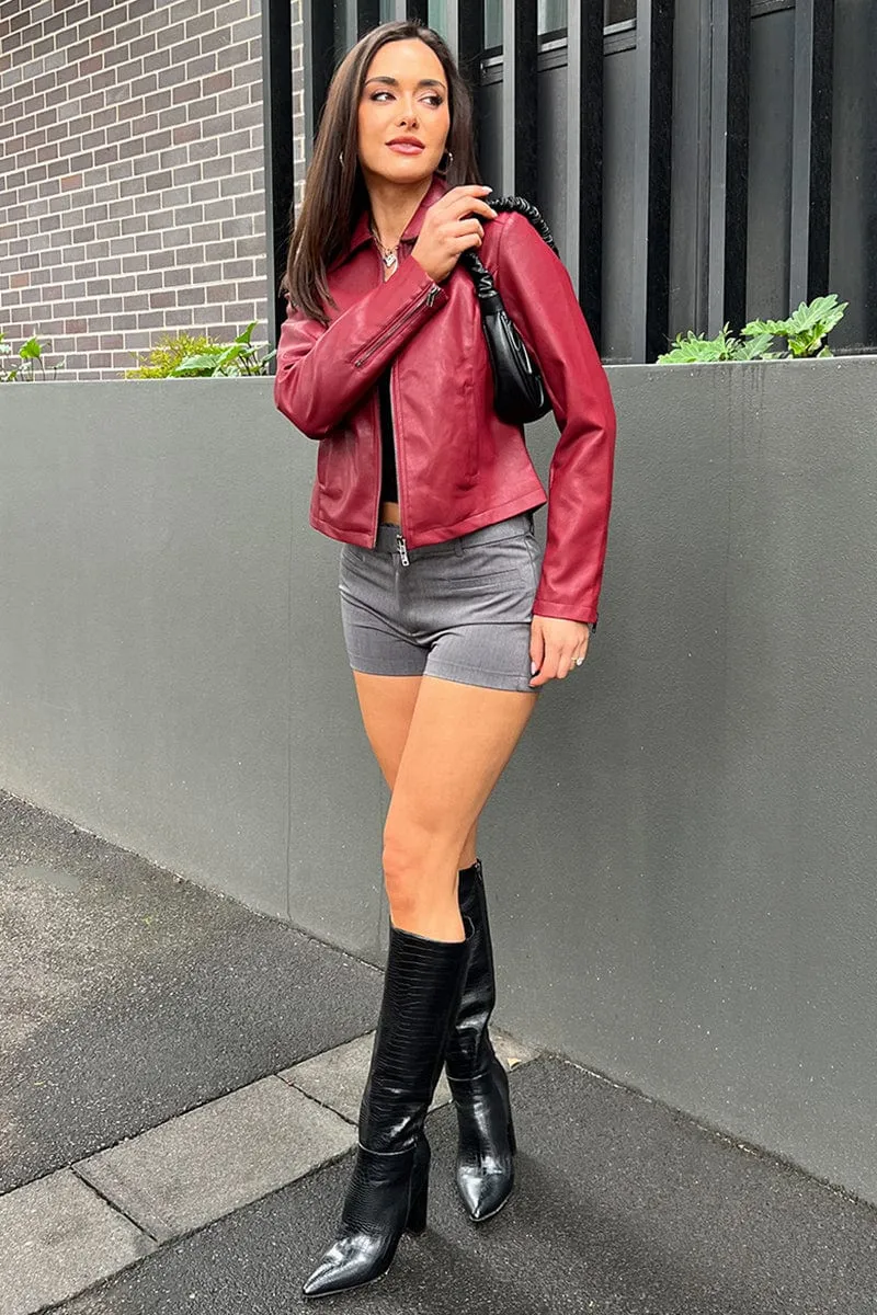Red Faux Leather Jacket Long Sleeve sold by Ally Fashion
