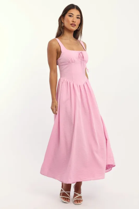 Pink Midi Dress Gathered Bust sold by Ally Fashion