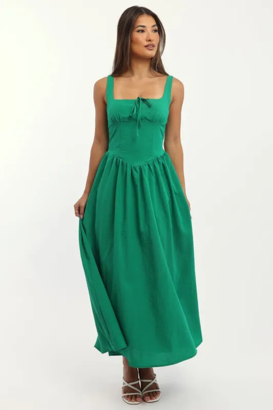 Green Midi Dress Gathered Bust sold by Ally Fashion