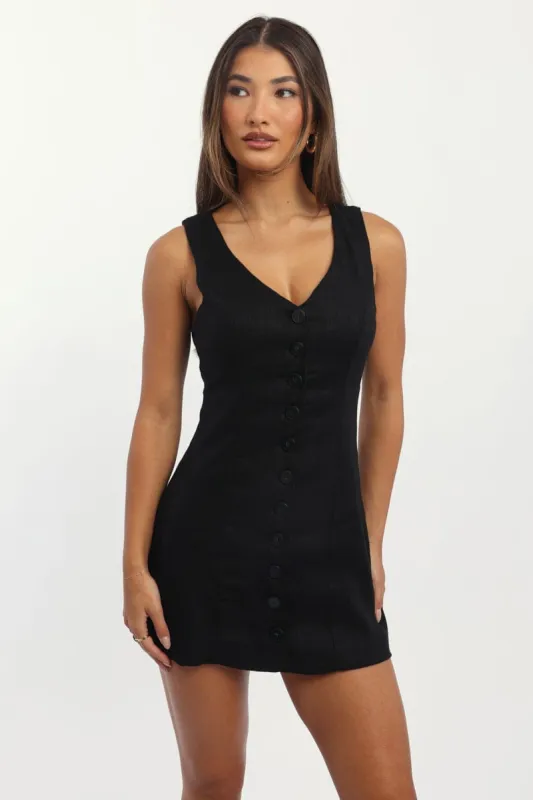 Black Vest Dress Mini Button Down sold by Ally Fashion