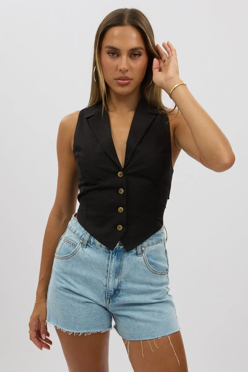 Black Vest Tie Back sold by Ally Fashion