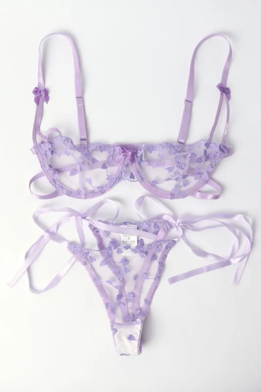 Purple Heart Embroidery Lingerie Set sold by Ally Fashion